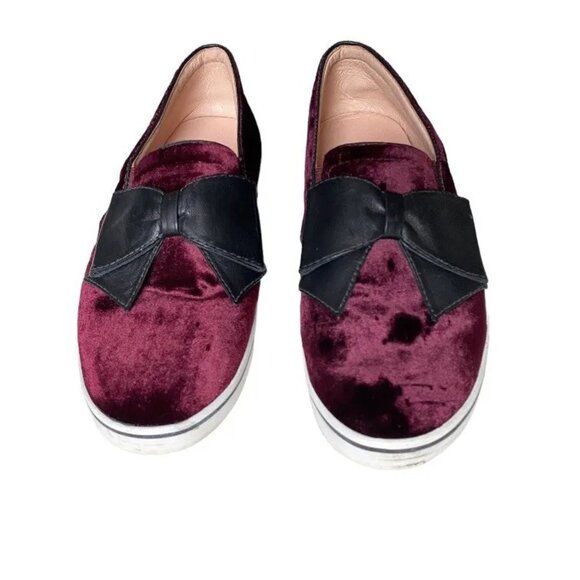 Kate spade Burgundy velvet slip on shoes bow Sneakers sz 8.5 / 39 flats - Picture 2 of 3
